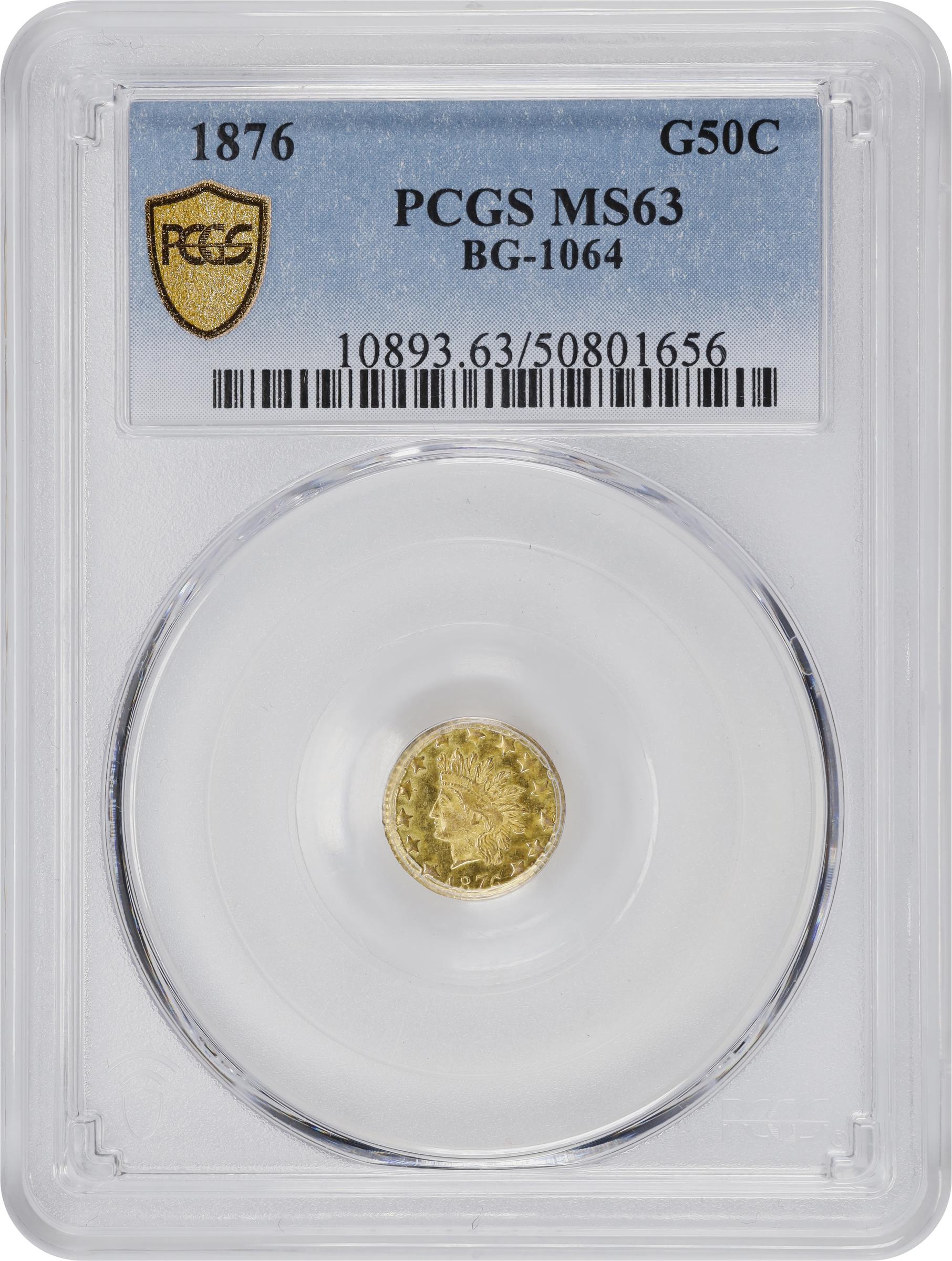 image for: 1876 Round 50 Cents. BG-1064. Rarity-6. Indian Head. MS-63 (PCGS).