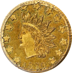 image for: 1880/70 Round 50 Cents. BG-1067. Rarity-4-. Indian Head. MS-62 (PCGS).