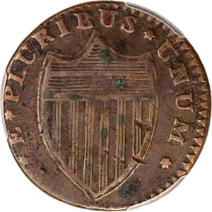 image for: 1786 New Jersey Copper. Maris 15-T, W-4825. Rarity-3. Straight Plow Beam, Leaning Head. VF Details--Environmental Damage (PCGS).