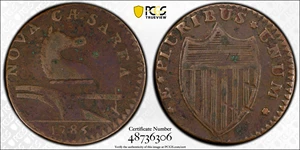 image for: 1786 New Jersey Copper. Maris 15-T, W-4825. Rarity-3. Straight Plow Beam, Leaning Head. VF Details--Environmental Damage (PCGS).