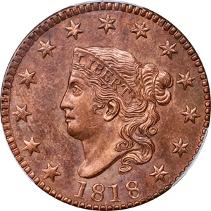 image for: 1818 Matron Head Cent. N-7. Rarity-1. Unc Details--Cleaned (PCGS).