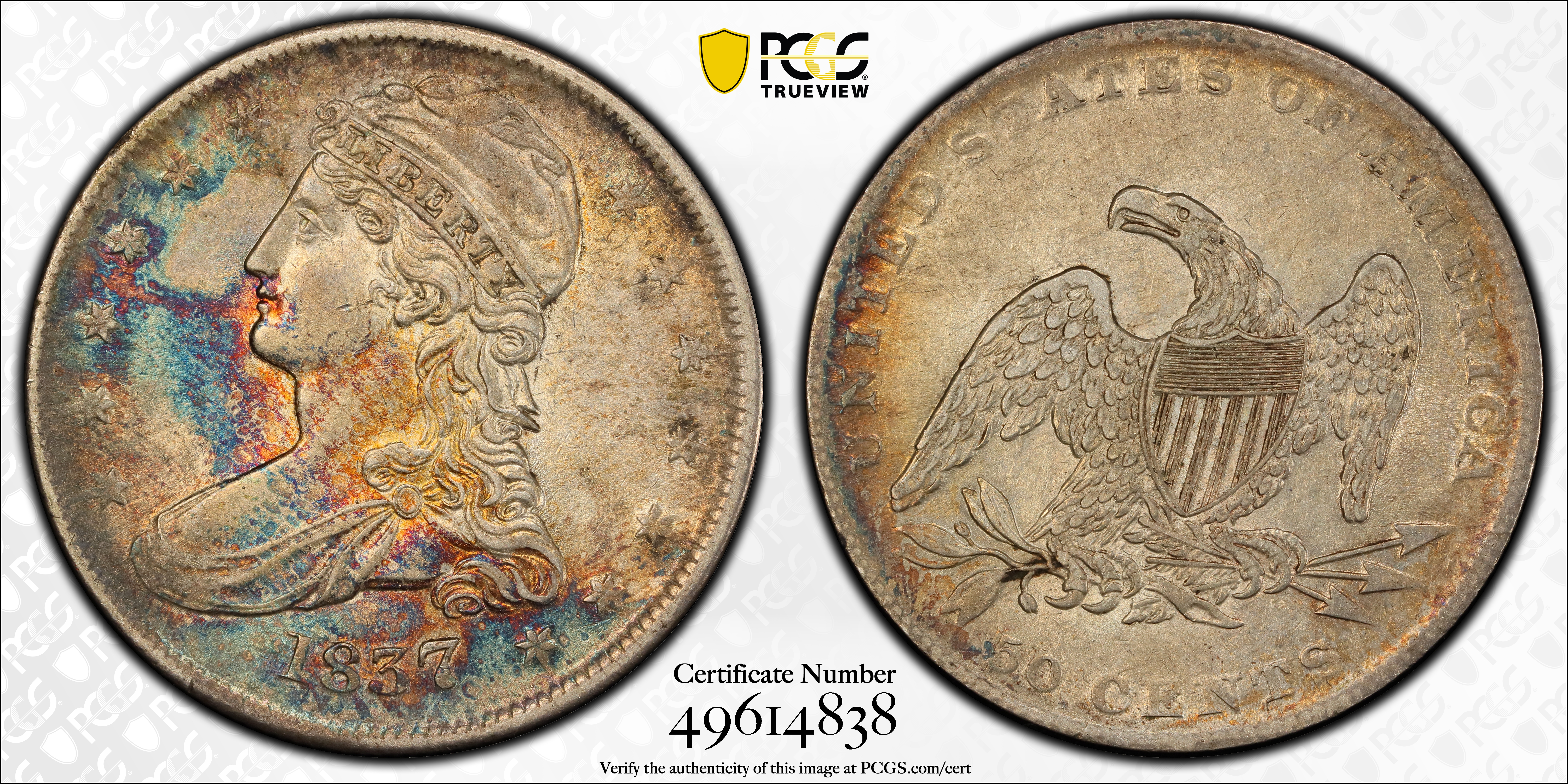 1837 50c Reeded Edge, GR-21 AG3 CAC thumbnail 2
