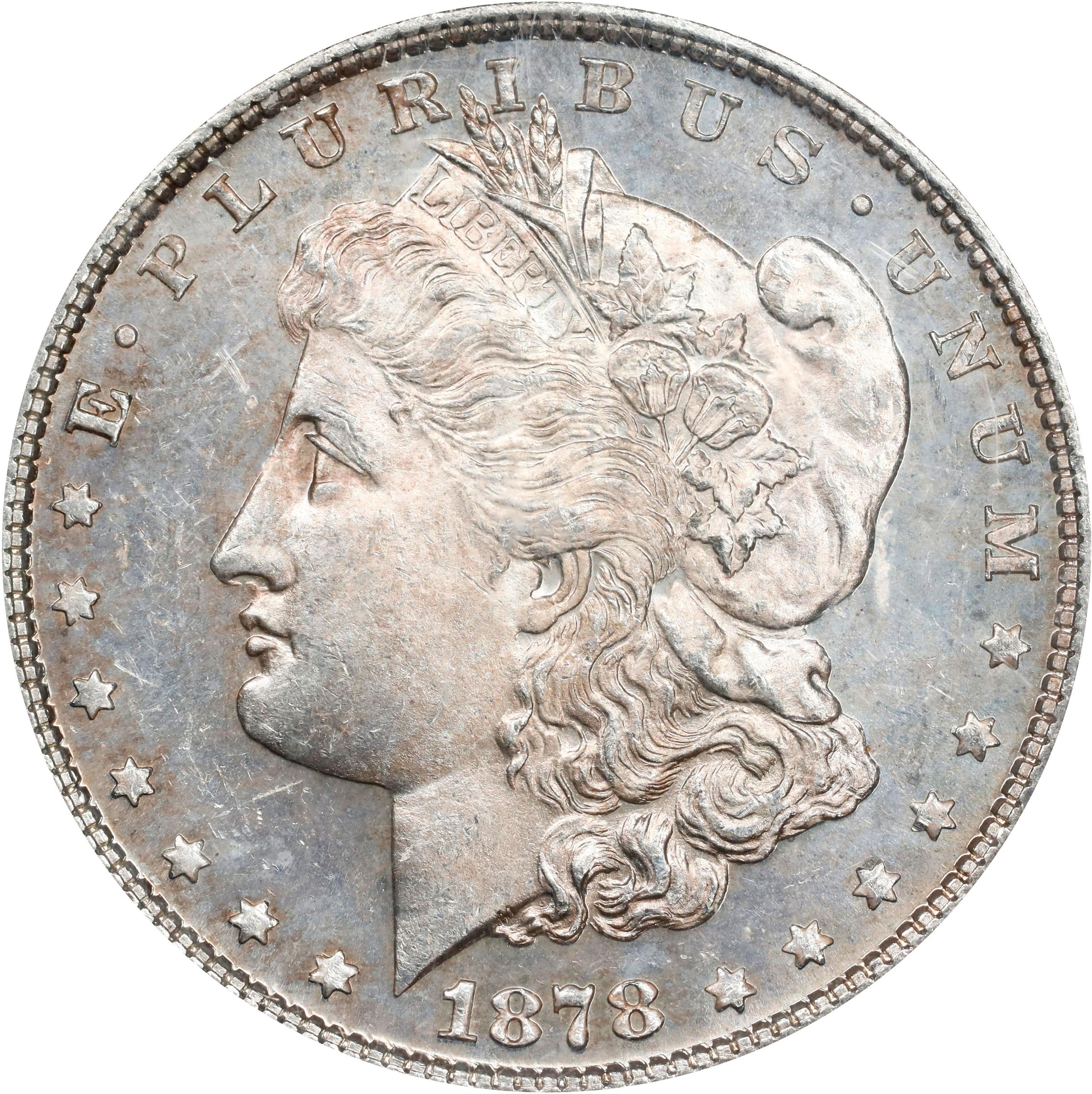 image for: 1878 Morgan Silver Dollar. 7/8 Tailfeathers. Weak. MS-64 DMPL (PCGS). OGH.