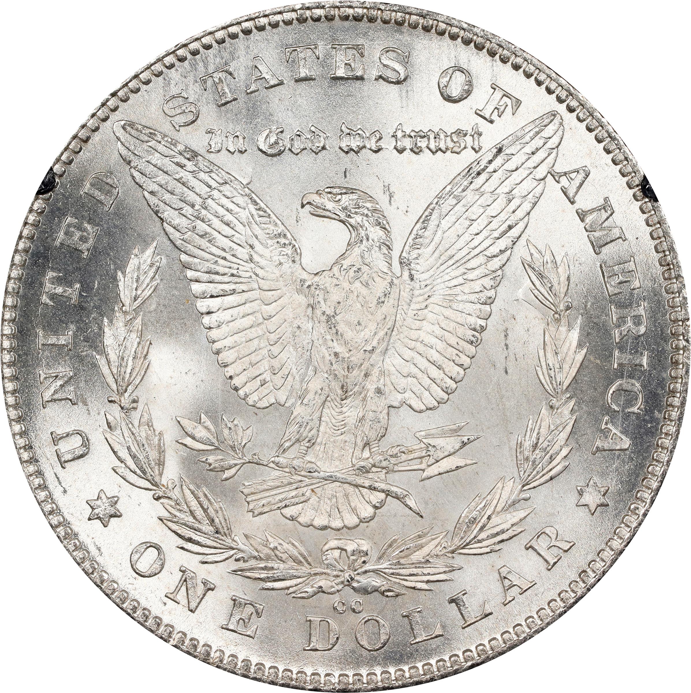 image for: 1880-CC GSA Morgan Silver Dollar. VAM-7A. Hit List 40. Reverse of 1878. Struck Through Obverse. MS-62 (NGC).