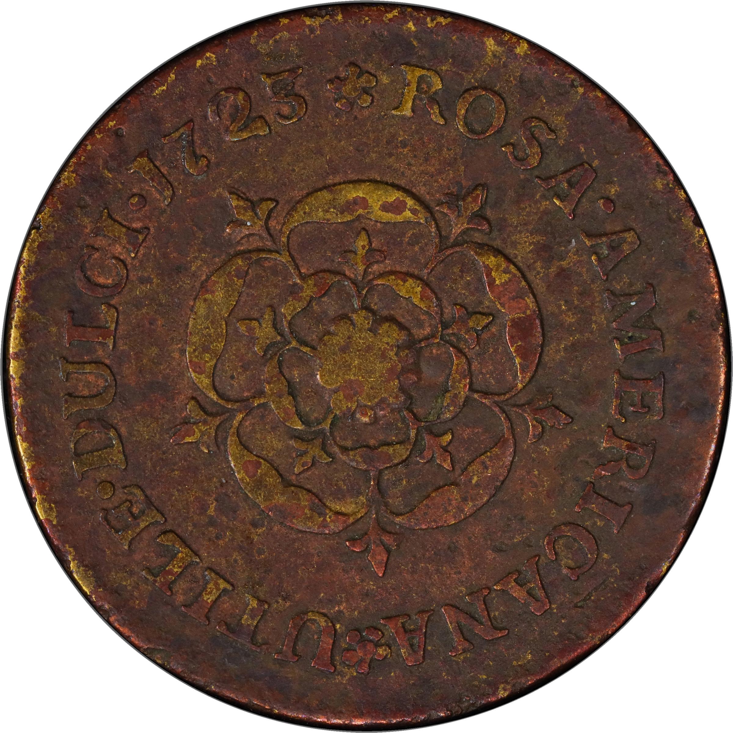 image for: 1723/2 Rosa Americana Halfpenny. Martin 3.5-D.1, W-1226. Rarity-6. Uncrowned Rose. VG Details--Environmental Damage (PCGS).