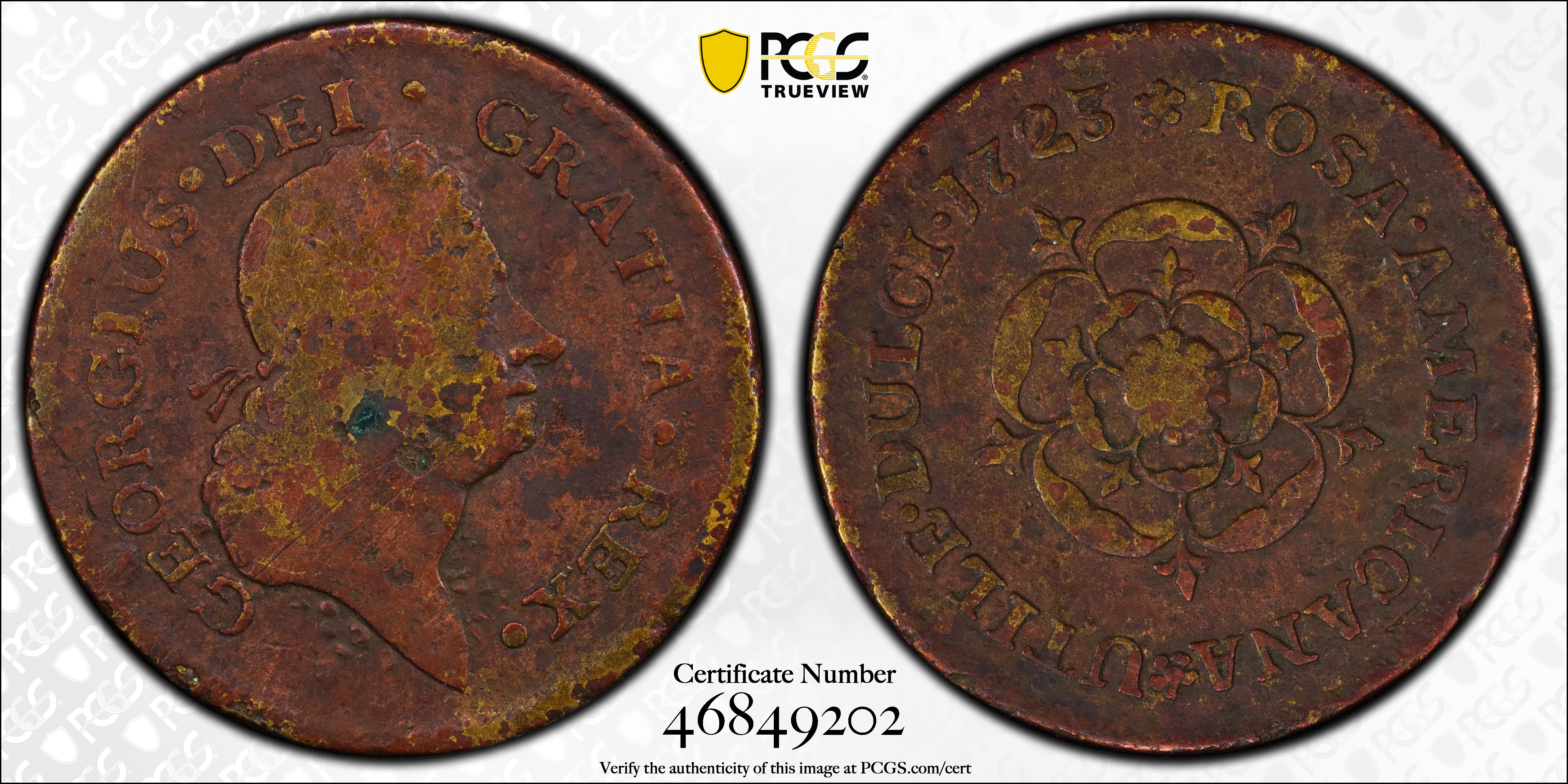 image for: 1723/2 Rosa Americana Halfpenny. Martin 3.5-D.1, W-1226. Rarity-6. Uncrowned Rose. VG Details--Environmental Damage (PCGS).