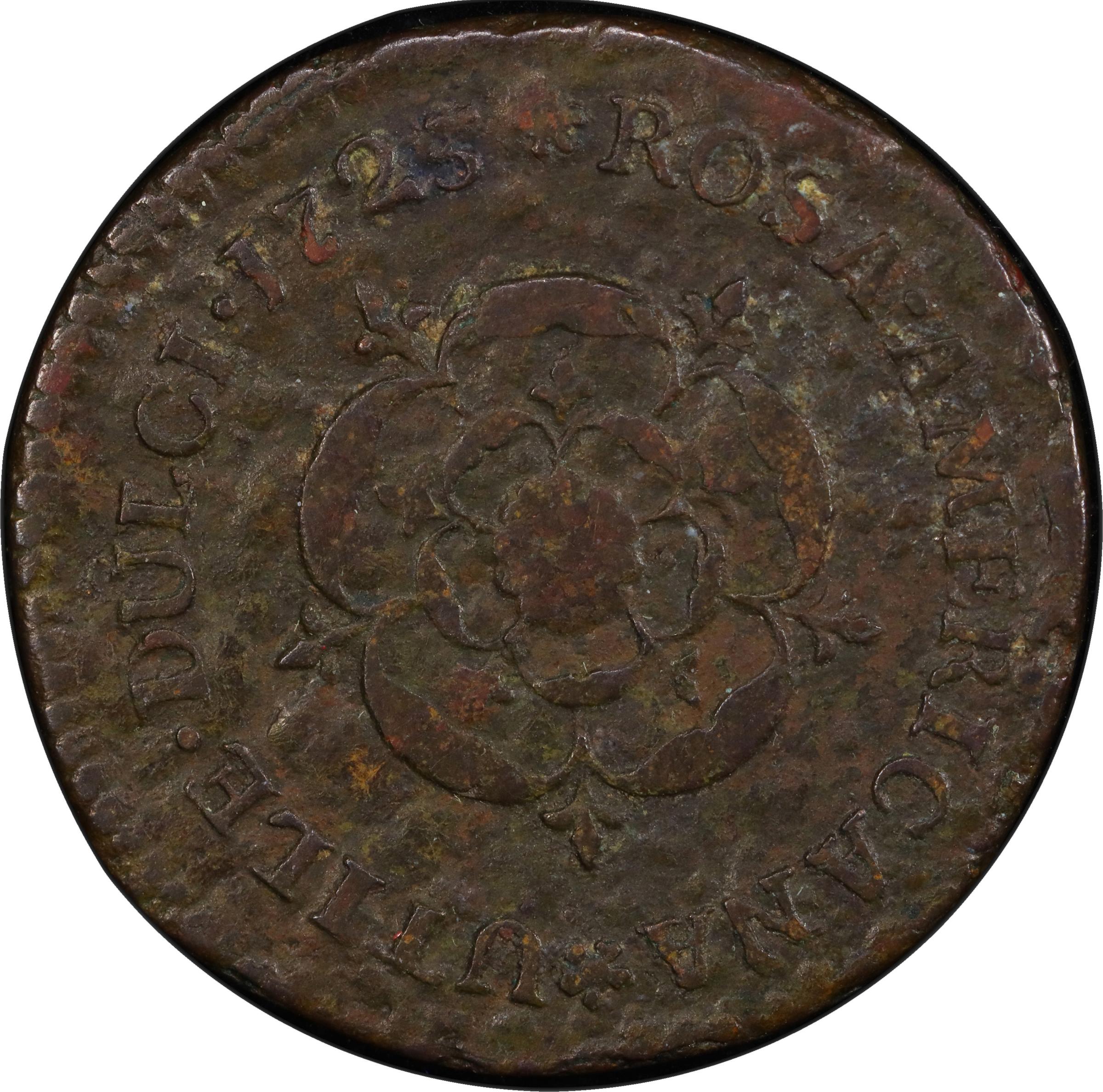 image for: 1723 Rosa Americana Halfpenny. Martin 3.5-E.1, W-1232. Rarity-6. Uncrowned Rose. VF Details--Environmental Damage (PCGS).