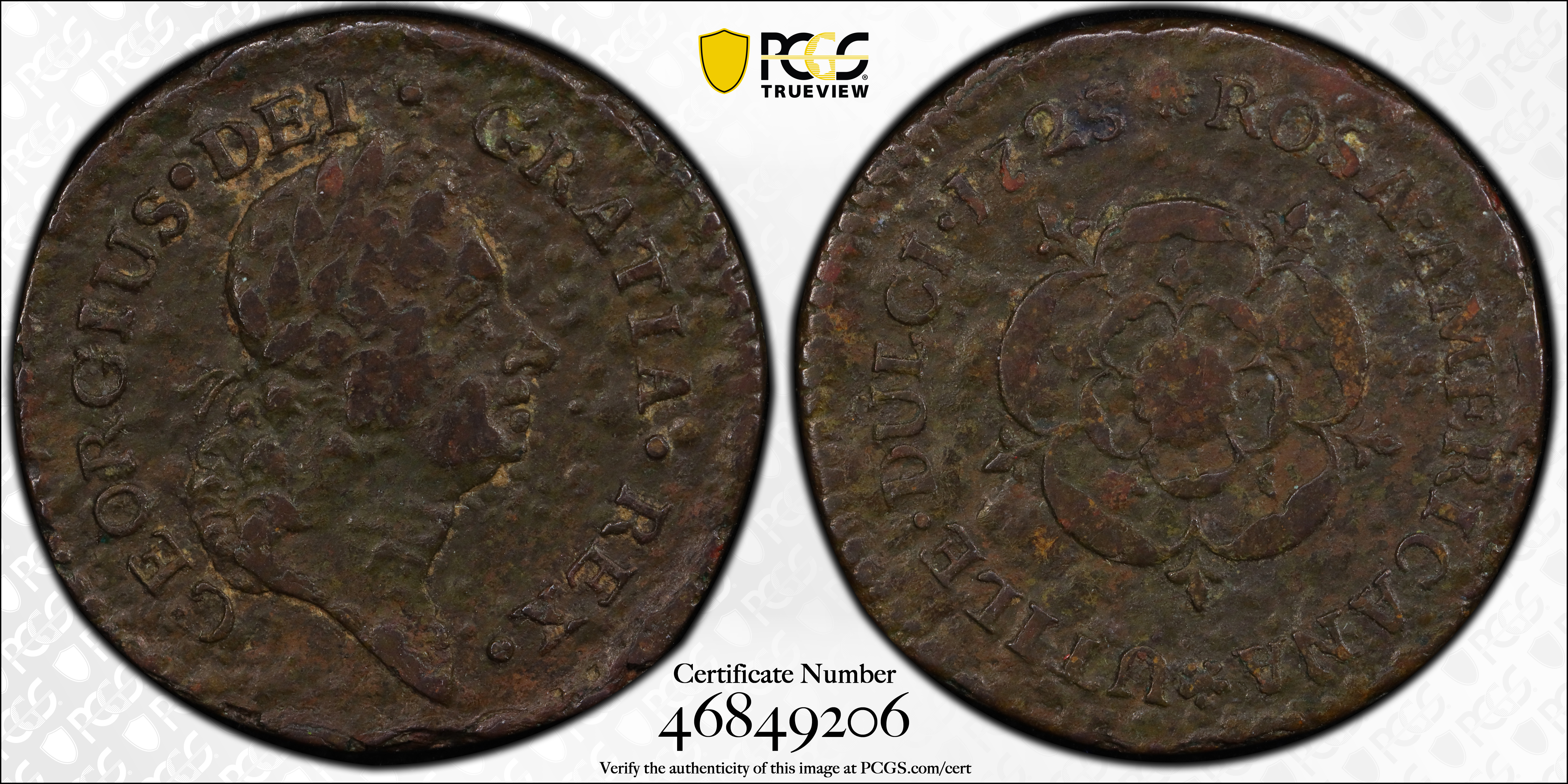 image for: 1723 Rosa Americana Halfpenny. Martin 3.5-E.1, W-1232. Rarity-6. Uncrowned Rose. VF Details--Environmental Damage (PCGS).