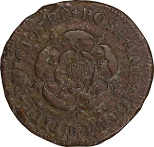 image for: 1722 Rosa Americana Penny. Martin 2.1-A.1, W-1256. Rarity-5. VTILE DVLCI. VF Details--Excessive Corrosion (PCGS).