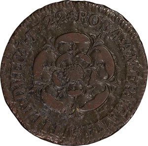 image for: 1722 Rosa Americana Penny. Martin 2.1-A.1, W-1256. Rarity-5. VTILE DVLCI. Fine Details--Environmental Damage (PCGS).