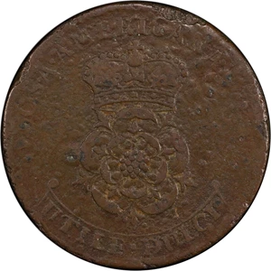 image for: 1723 Rosa Americana Twopence. Martin 3.10-E.10, W-1334. Rarity-4. Fine Details--Damage (PCGS).