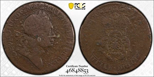 image for: 1723 Rosa Americana Twopence. Martin 3.10-E.10, W-1334. Rarity-4. Fine Details--Damage (PCGS).