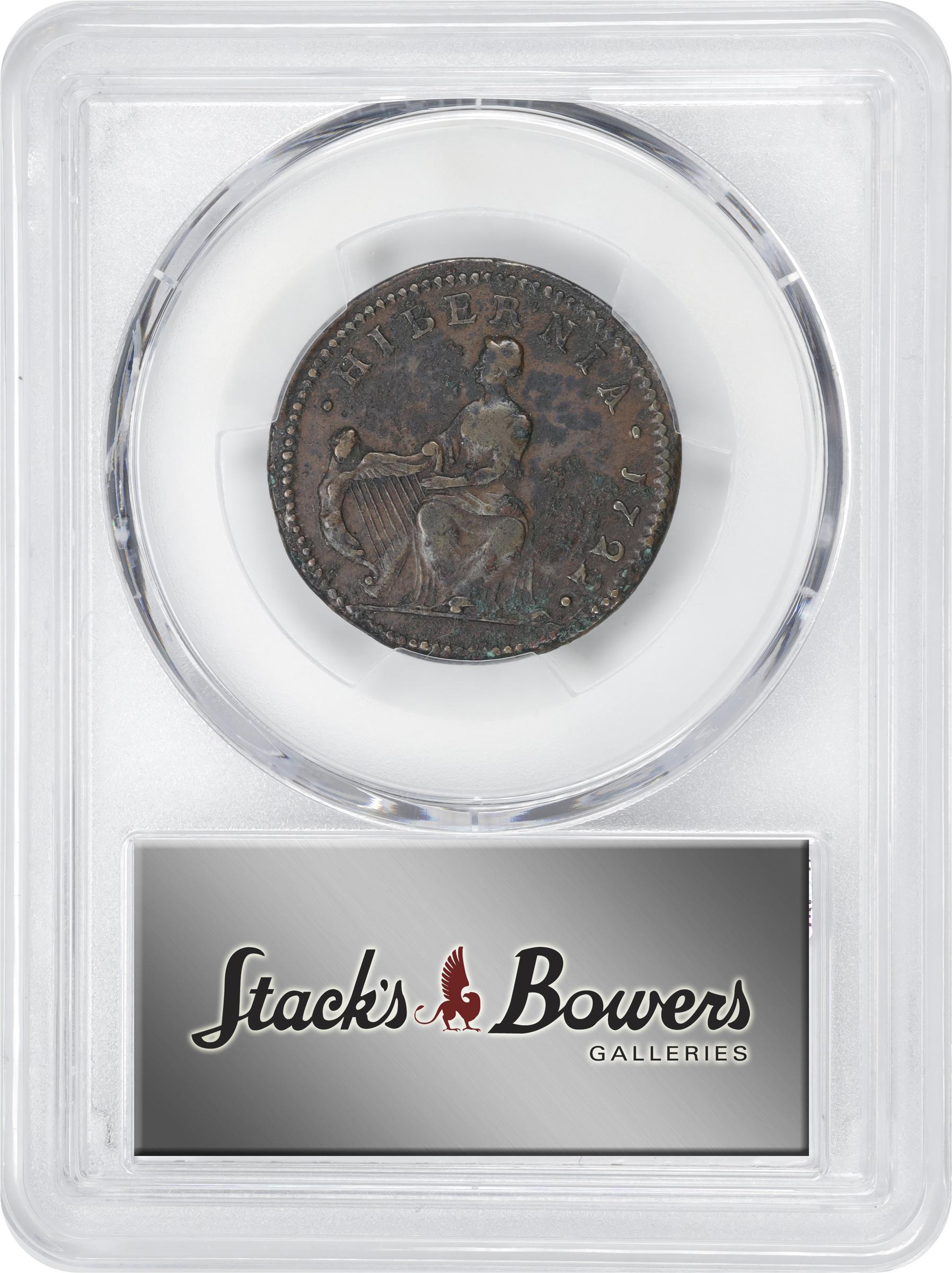 image for: 1722 Wood's Hibernia Halfpenny. Martin 4.3-Bc.1, W-12730. Rarity-4. First Type, Harp at Left. EF Details--Environmental Damage (PCGS).