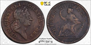 image for: 1723/2 Wood's Hibernia Halfpenny. Martin 3.4-Db.1, W-12850. Rarity-3. EF Details--Environmental Damage (PCGS).