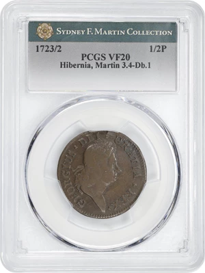 image for: 1723/2 Wood's Hibernia Halfpenny. Martin 3.4-Db.1, W-12850. Rarity-3. VF-20 (PCGS).