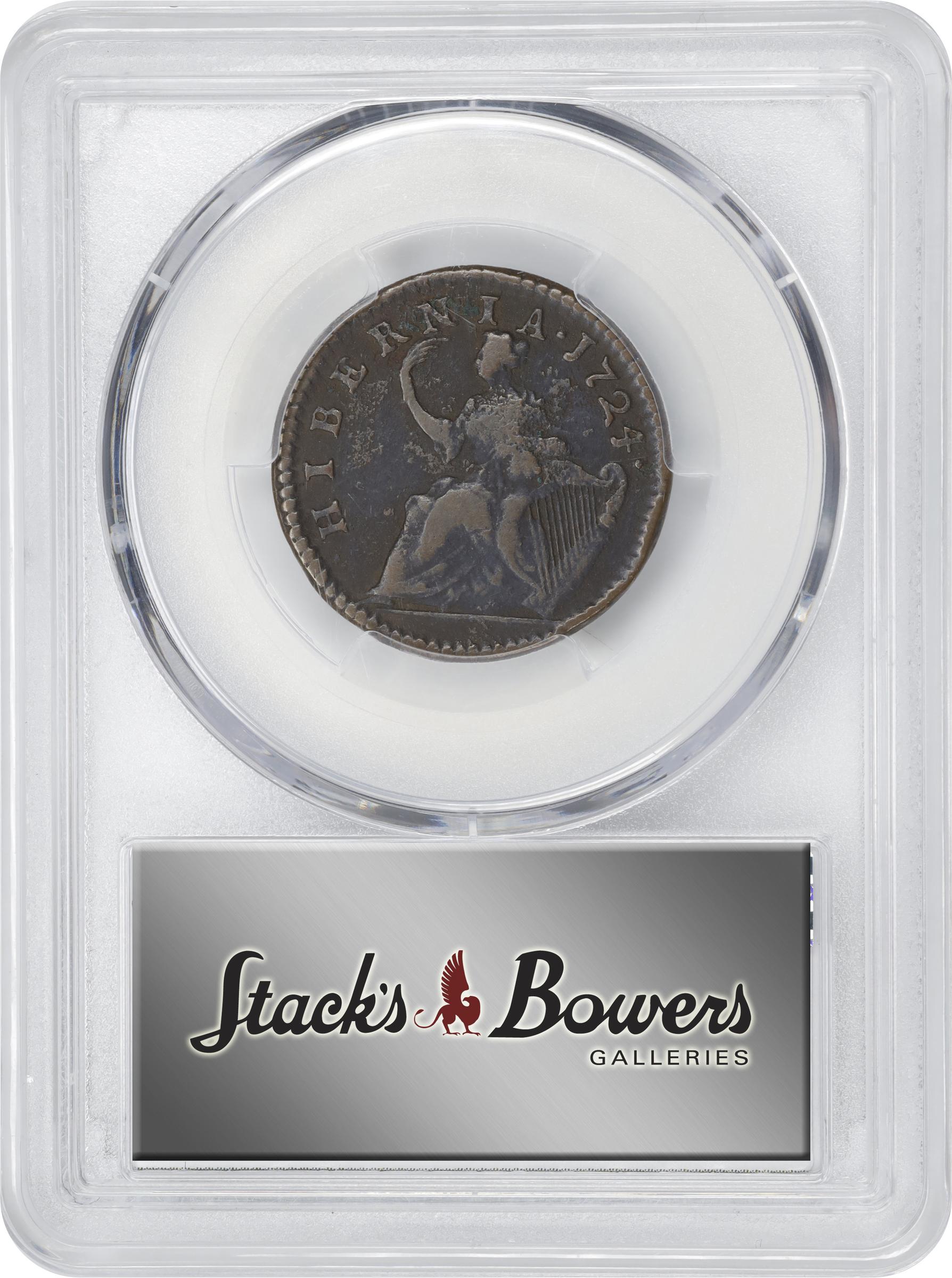 image for: 1724 Wood's Hibernia Halfpenny. Martin 4.67-K.3, W-13690. Rarity-2. VF Details--Environmental Damage (PCGS).