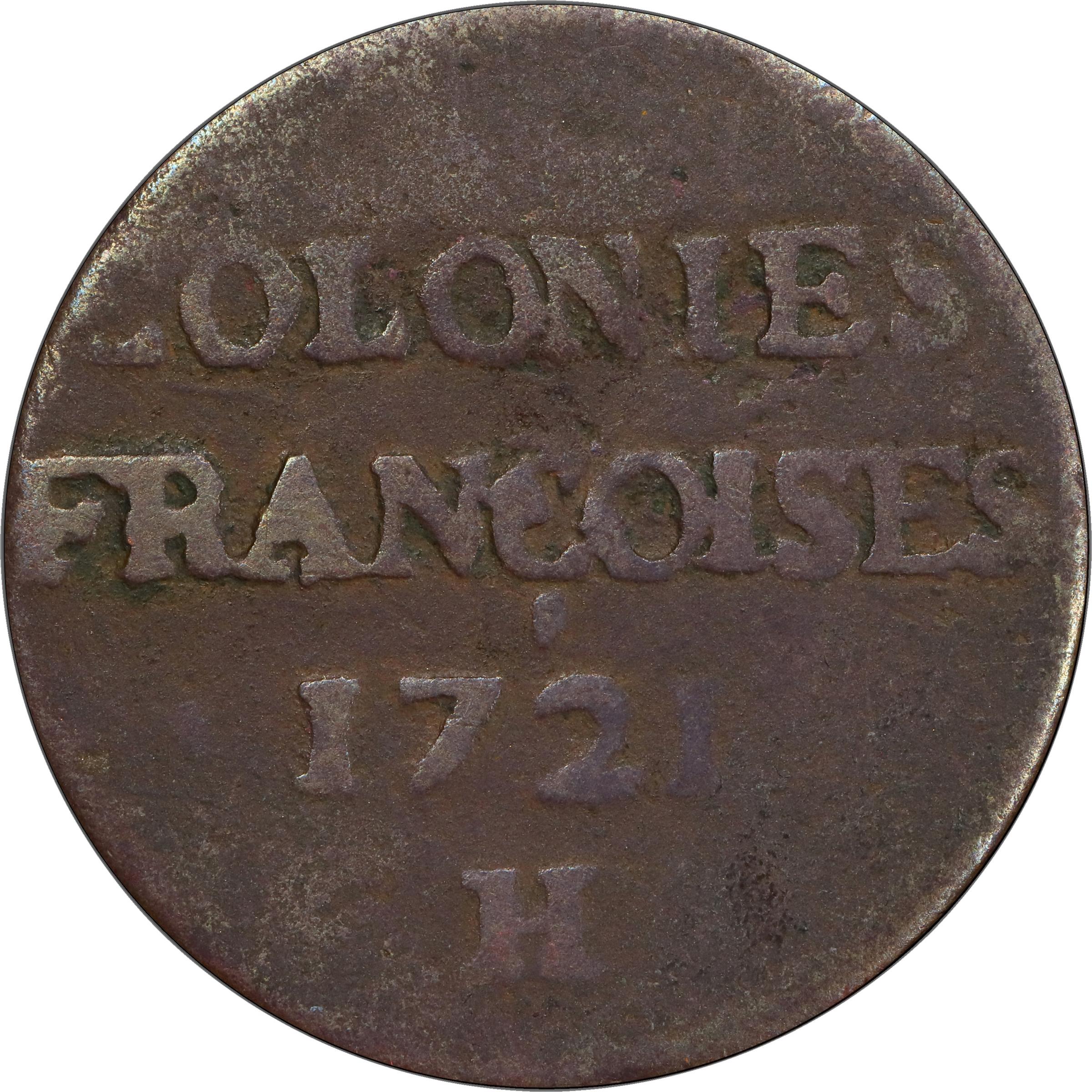 image for: 1721-H Sou, or 9 Deniers. La Rochelle Mint. Martin 3.6-B.12, W-11830. Rarity-7. Fine Details--Environmental Damage (PCGS).