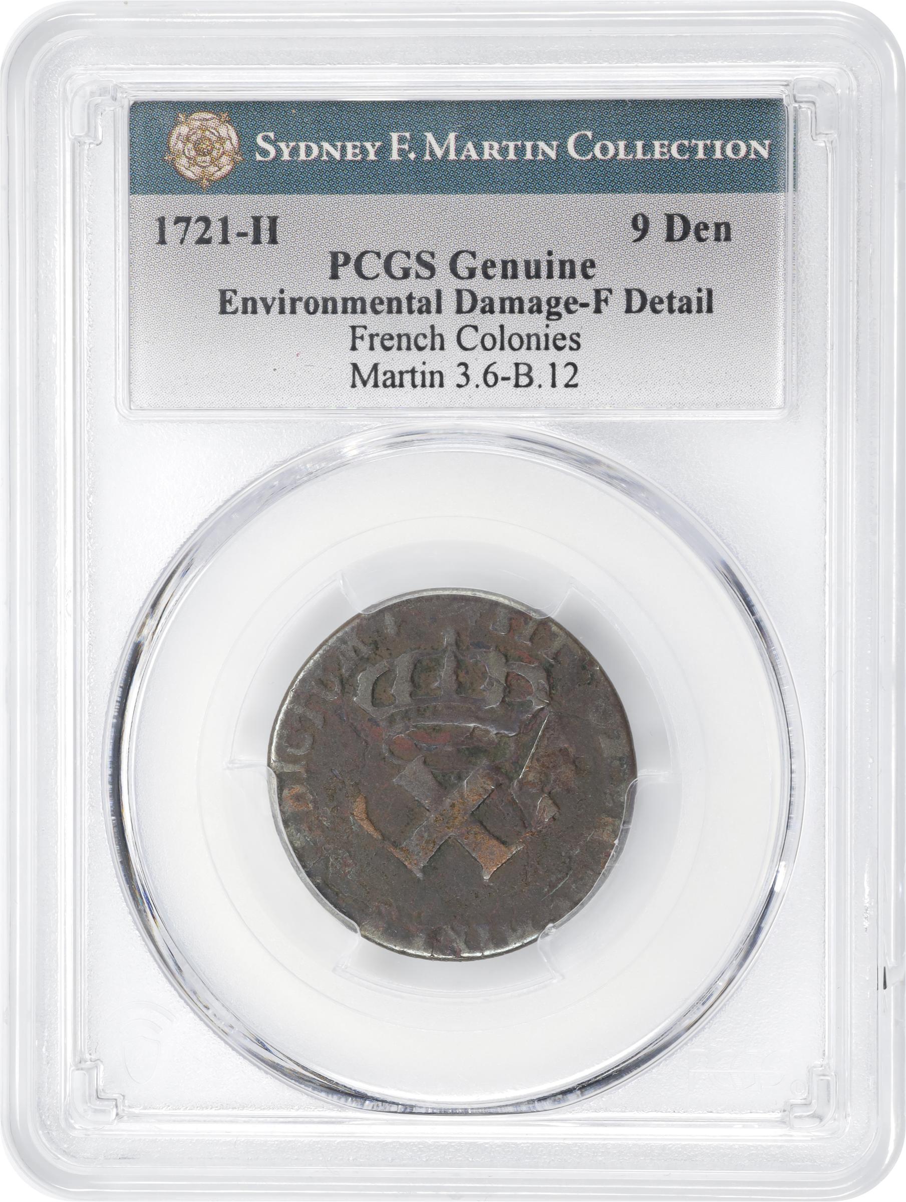 image for: 1721-H Sou, or 9 Deniers. La Rochelle Mint. Martin 3.6-B.12, W-11830. Rarity-7. Fine Details--Environmental Damage (PCGS).