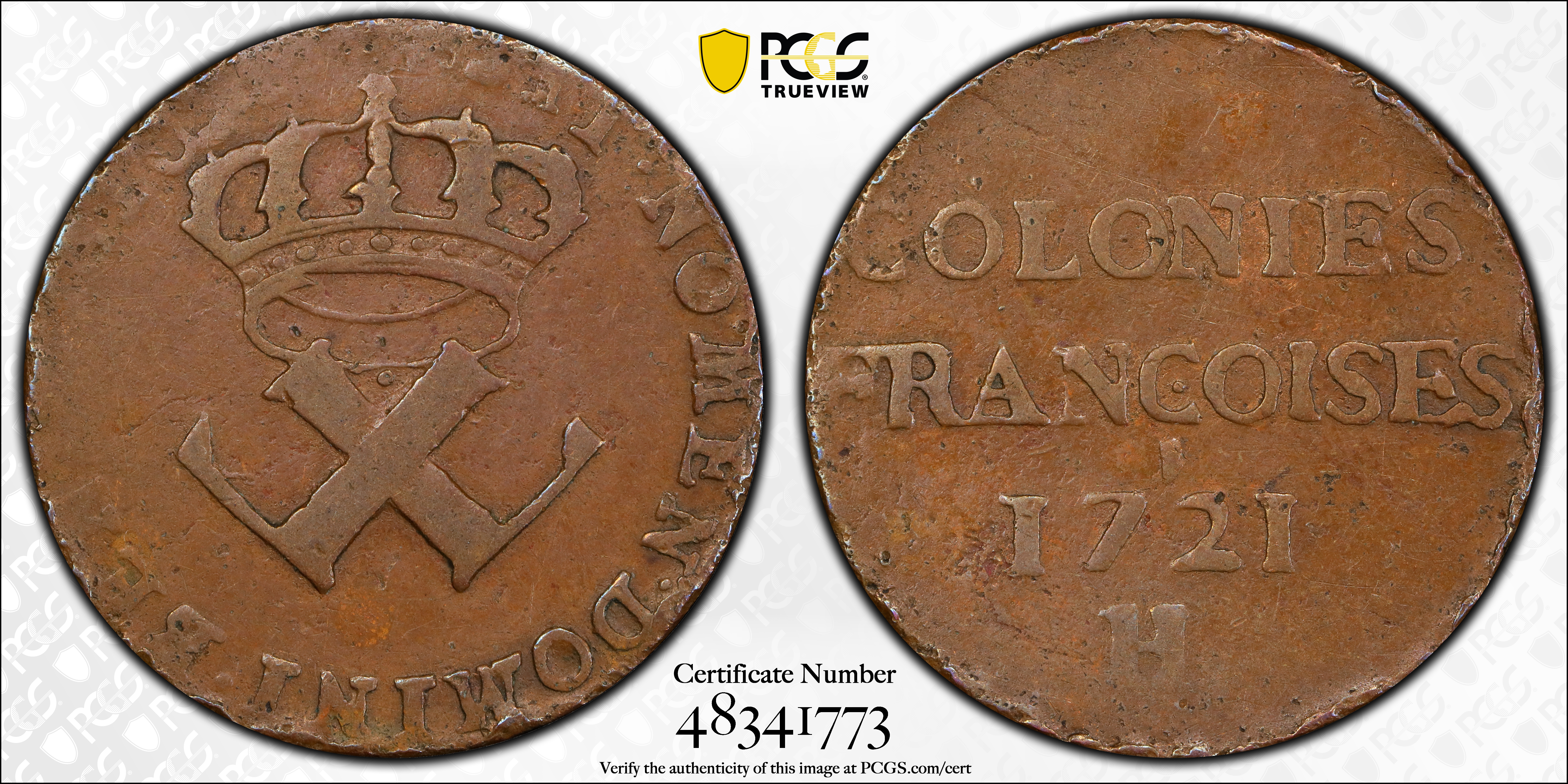 image for: 1721-H Sou, or 9 Deniers. La Rochelle Mint. Martin 3.11-B.18, W-11830. Rarity-5. Fine Details--Rim Damage (PCGS).