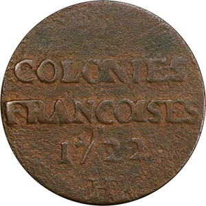 image for: 1722-H Sou, or 9 Deniers. La Rochelle Mint. Martin 2.22-D.8b, W-11840. Rarity-4. Fine Details--Environmental Damage (PCGS).