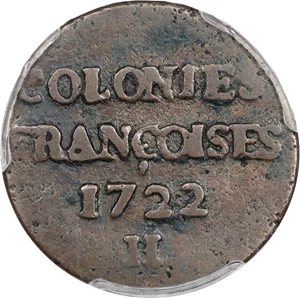 image for: 1722-H Sou, or 9 Deniers. La Rochelle Mint. Martin 3.7-D.6, W-11840. Rarity-6. Fine Details--Environmental Damage (PCGS).