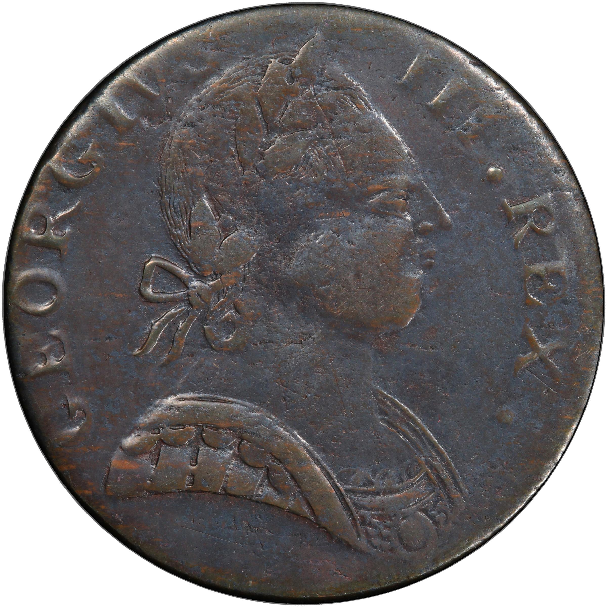 image for: 1778 Machin's Mills Halfpenny. Vlack 11-78A, W-7820. Rarity-3. GEORGIVS III, Group III. VF Details--Surfaces Smoothed (PCGS).