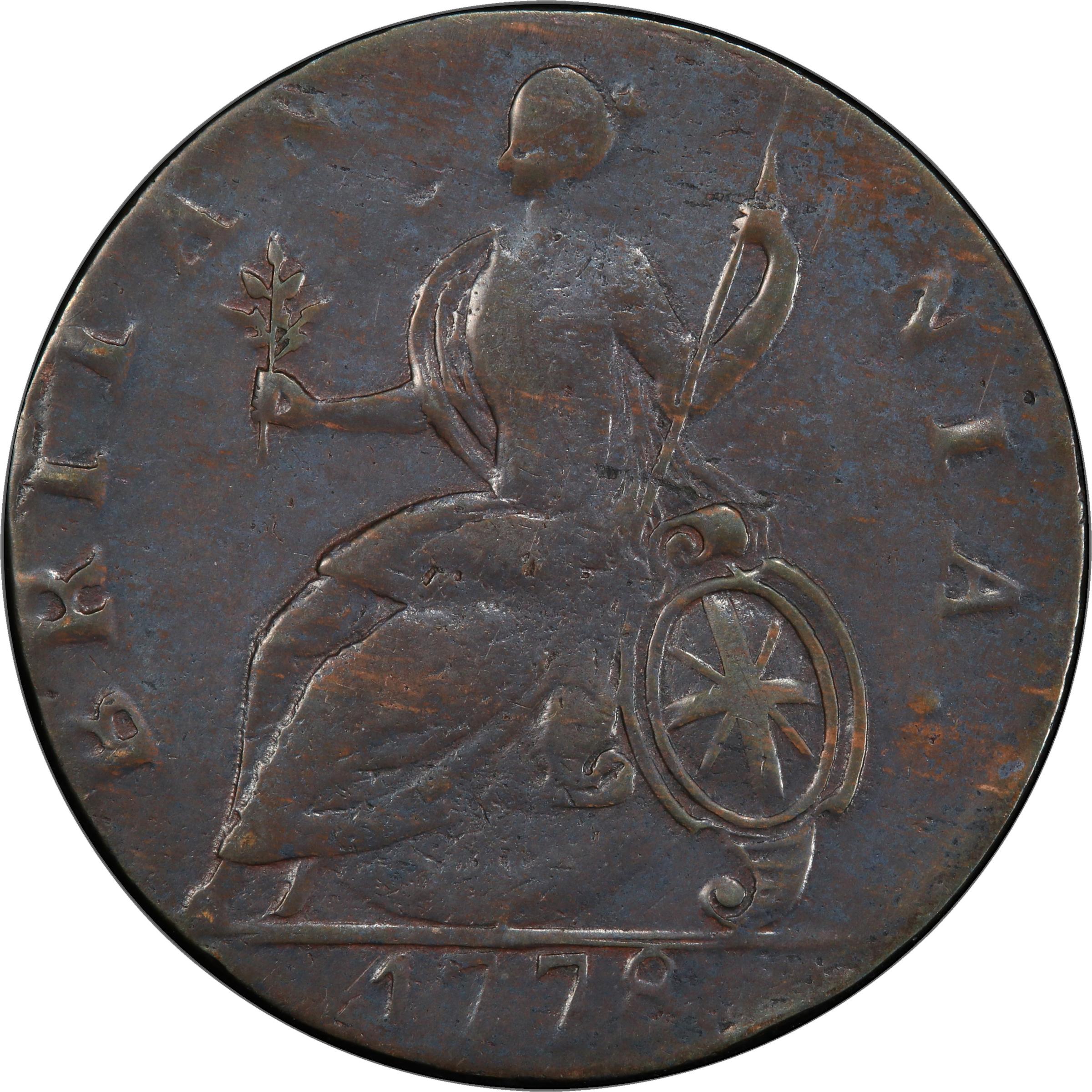 image for: 1778 Machin's Mills Halfpenny. Vlack 11-78A, W-7820. Rarity-3. GEORGIVS III, Group III. VF Details--Surfaces Smoothed (PCGS).