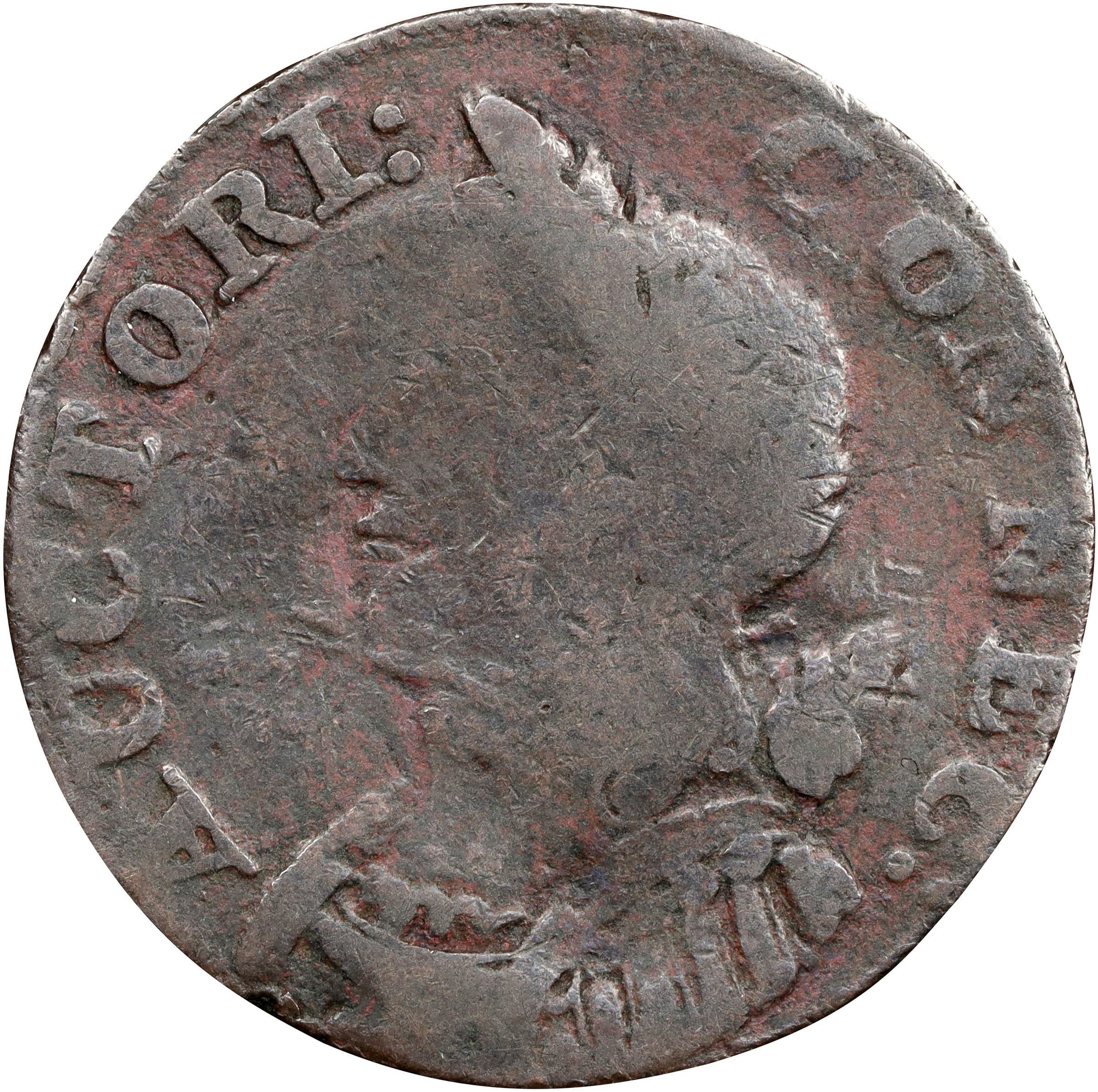 image for: 1786 Connecticut Copper. Miller 5.3-N, W-2575. Rarity-2. Mailed Bust Left, Hercules Head. Reverse Counterstamped MG in a Serrated Rectangle. Good.