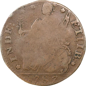 image for: 1787 Connecticut Copper. Miller 42-kk.2, W-4245. Rarity-5-. Draped Bust Left, AUCTOPI. Obverse Counterstamped O:D Within a Rectangular Cartouche. Fine.