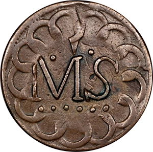 image for: 1787 Fugio Cent. Pointed Rays. Newman 10-T, W-6705. Rarity-5-. STATES UNITED, 1/Horizontal 1. Reverse Counterstamped MS With Surrounding Beads. AG-3 (PCGS).