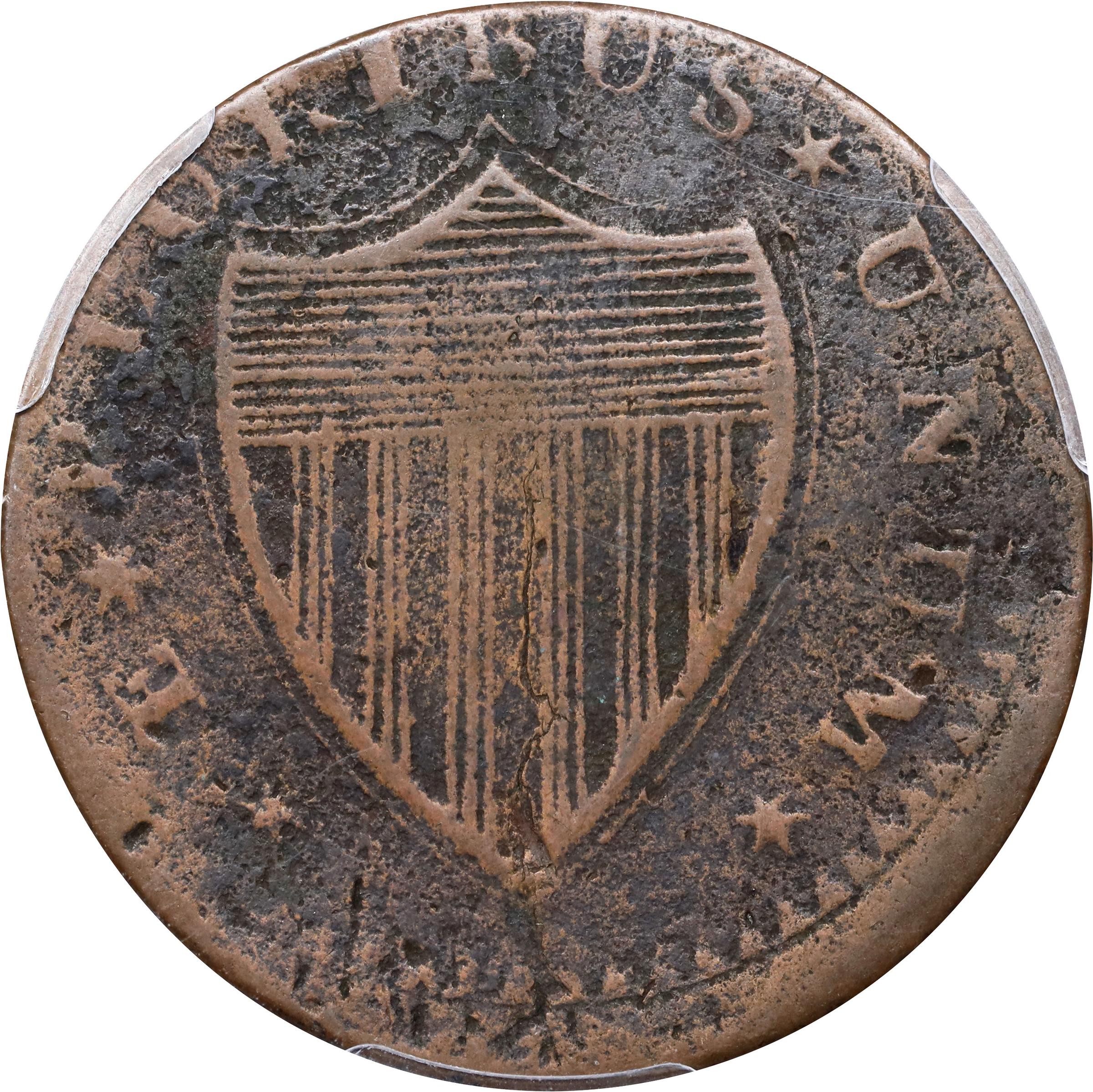 image for: 1787 New Jersey Copper. Maris 54-k, W-5295. Rarity-3. No Sprig Above Plow, Serpent Head. VF Details--Environmental Damage (PCGS).