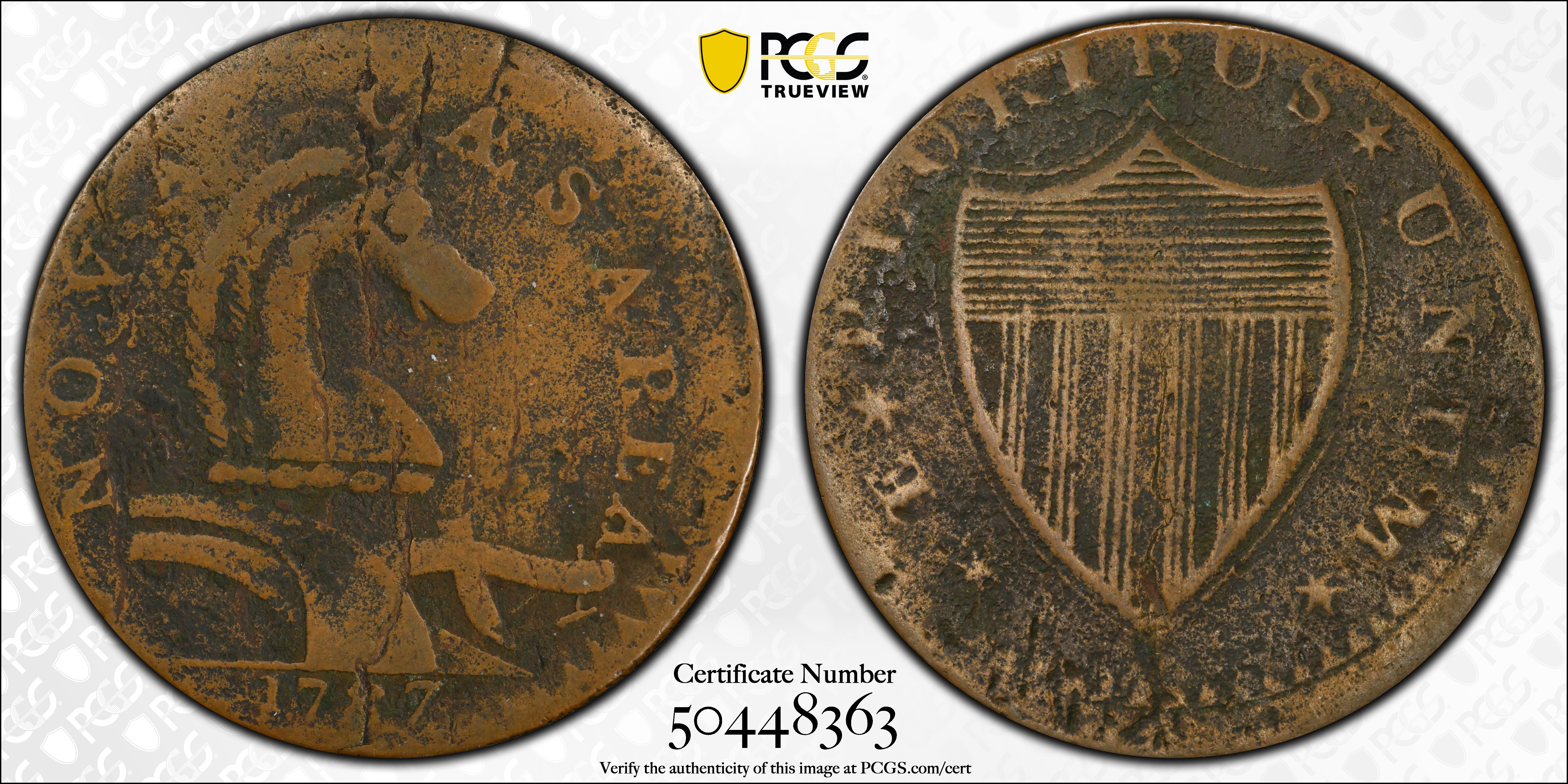 image for: 1787 New Jersey Copper. Maris 54-k, W-5295. Rarity-3. No Sprig Above Plow, Serpent Head. VF Details--Environmental Damage (PCGS).