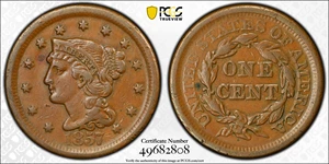 image for: 1857 Braided Hair Cent. N-1. Rarity-1. Large Date. EF-40 (PCGS).