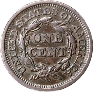 image for: 1857 Braided Hair Cent. N-1. Rarity-1. Large Date. EF Details--Cleaned (PCGS).
