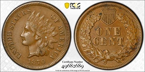 image for: 1870 Indian Cent. FS-303. Die Gouge, Pick Axe. AU-53 (PCGS).