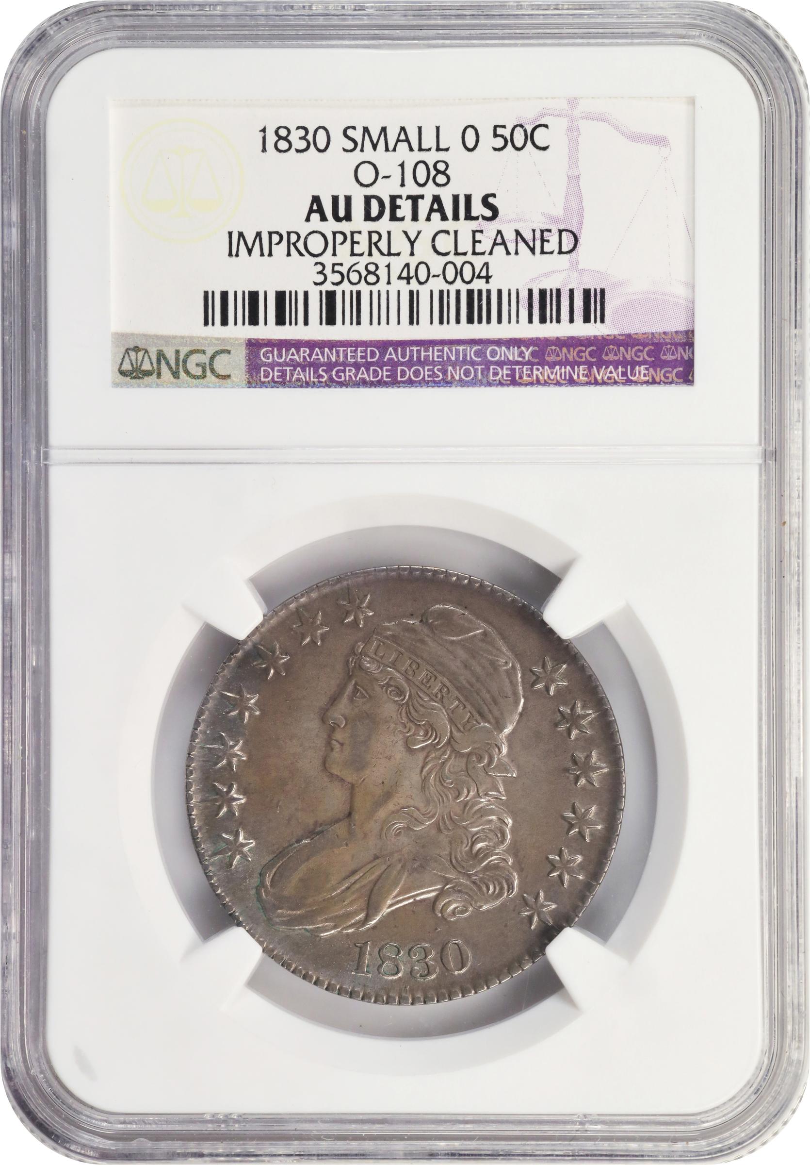 image for: 1830 Capped Bust Half Dollar. O-108. Rarity-3. Small 0. AU Details--Improperly Cleaned (NGC).