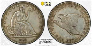 image for: 1839 Gobrecht Silver Dollar. Name Removed. Judd-104 Original, Pollock-116. Rarity-3. Silver. Reeded Edge. Die Alignment IV. Proof. AU Details--Cleaned (PCGS).