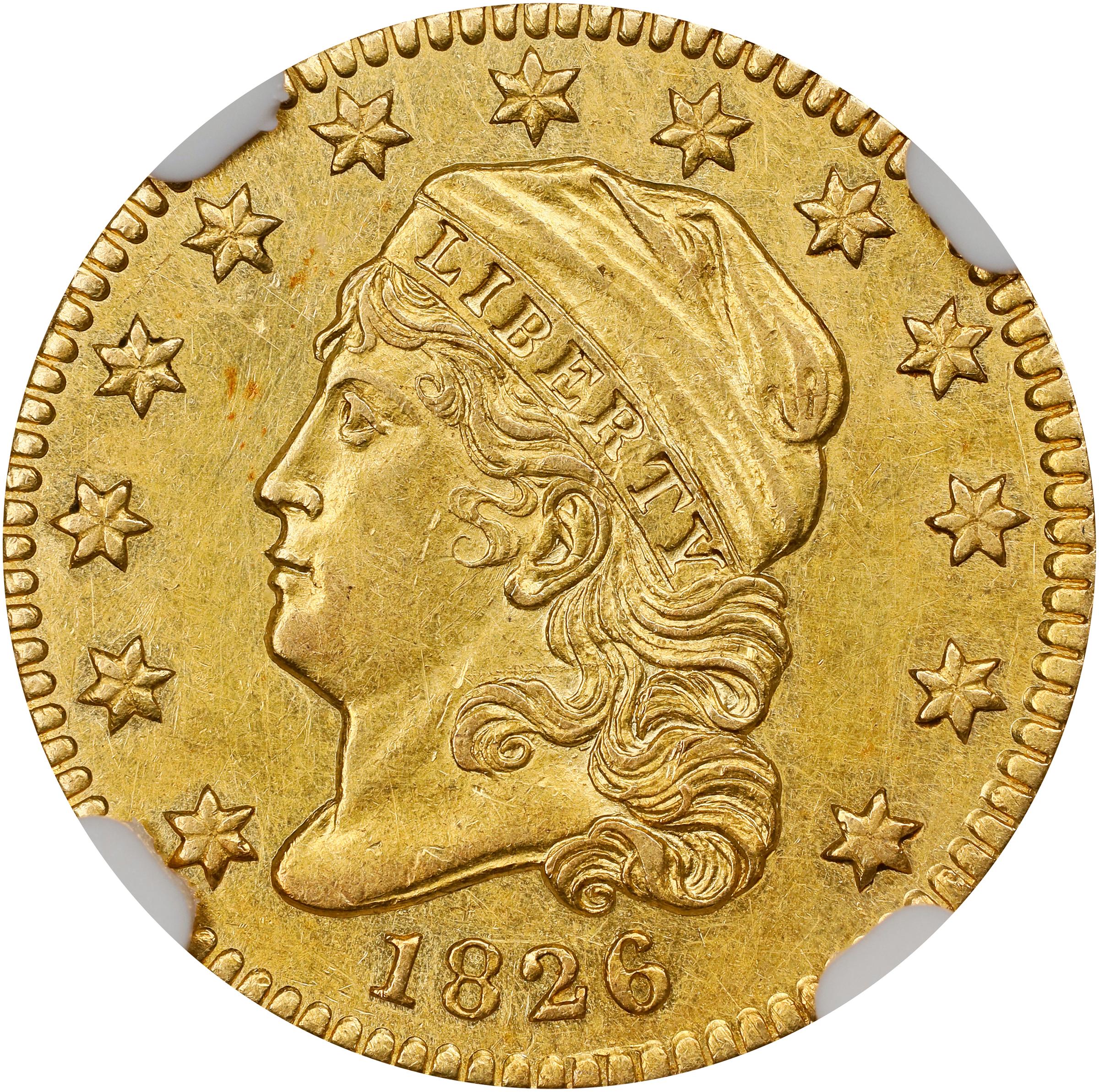 image for: 1826/6 Capped Head Left Quarter Eagle. BD-1. Rarity-5+. Unc Details--Cleaned (NGC).