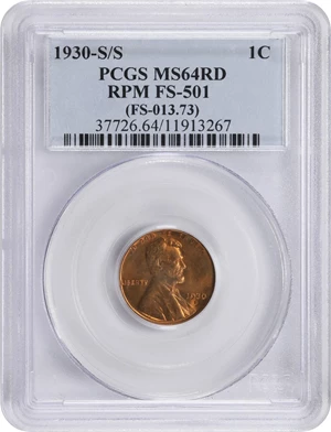 image for: 1930-S/S Lincoln Cent. FS-501. Repunched Mintmark. MS-64 RD (PCGS).