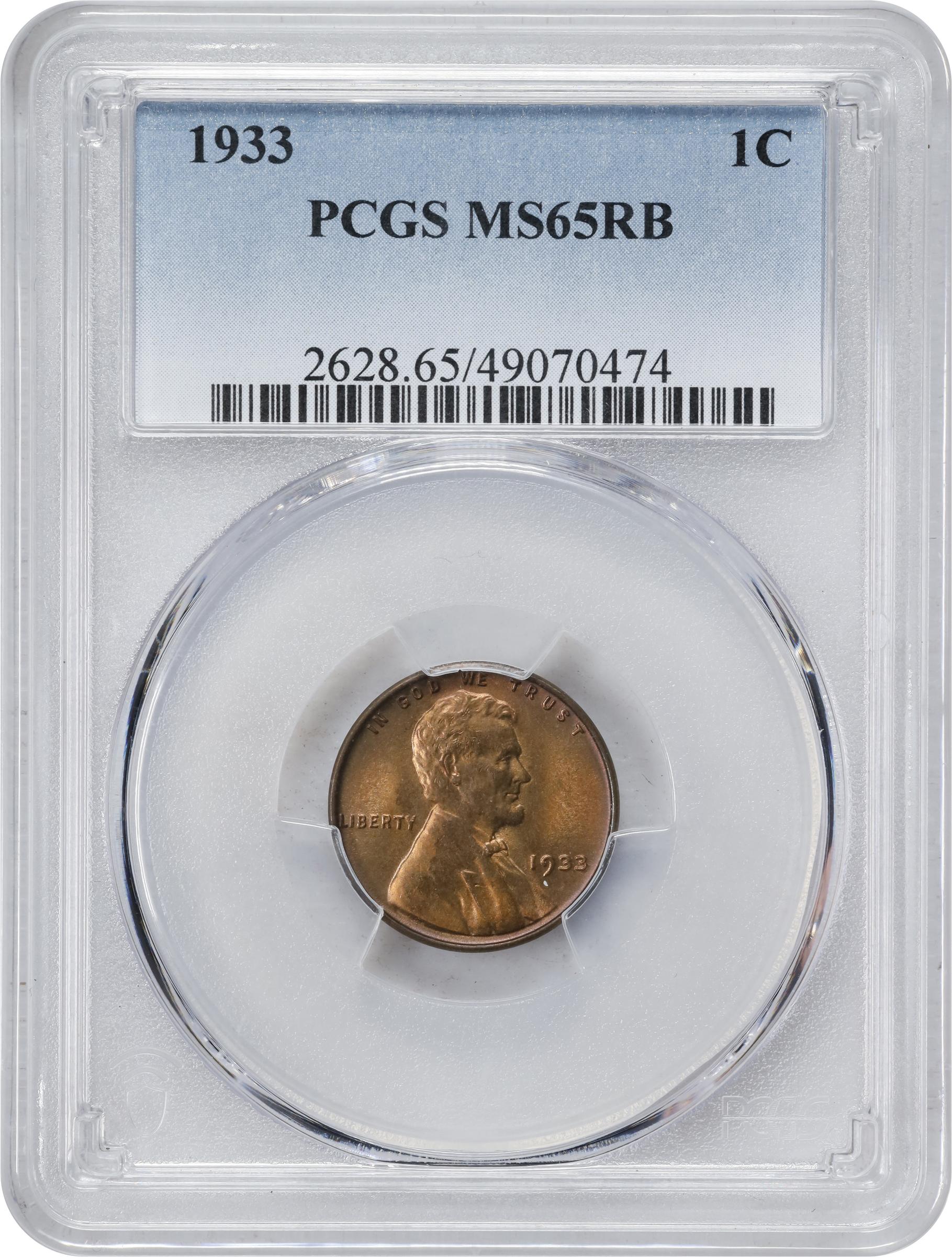 image for: 1933 Lincoln Cent. MS-65 RB (PCGS).