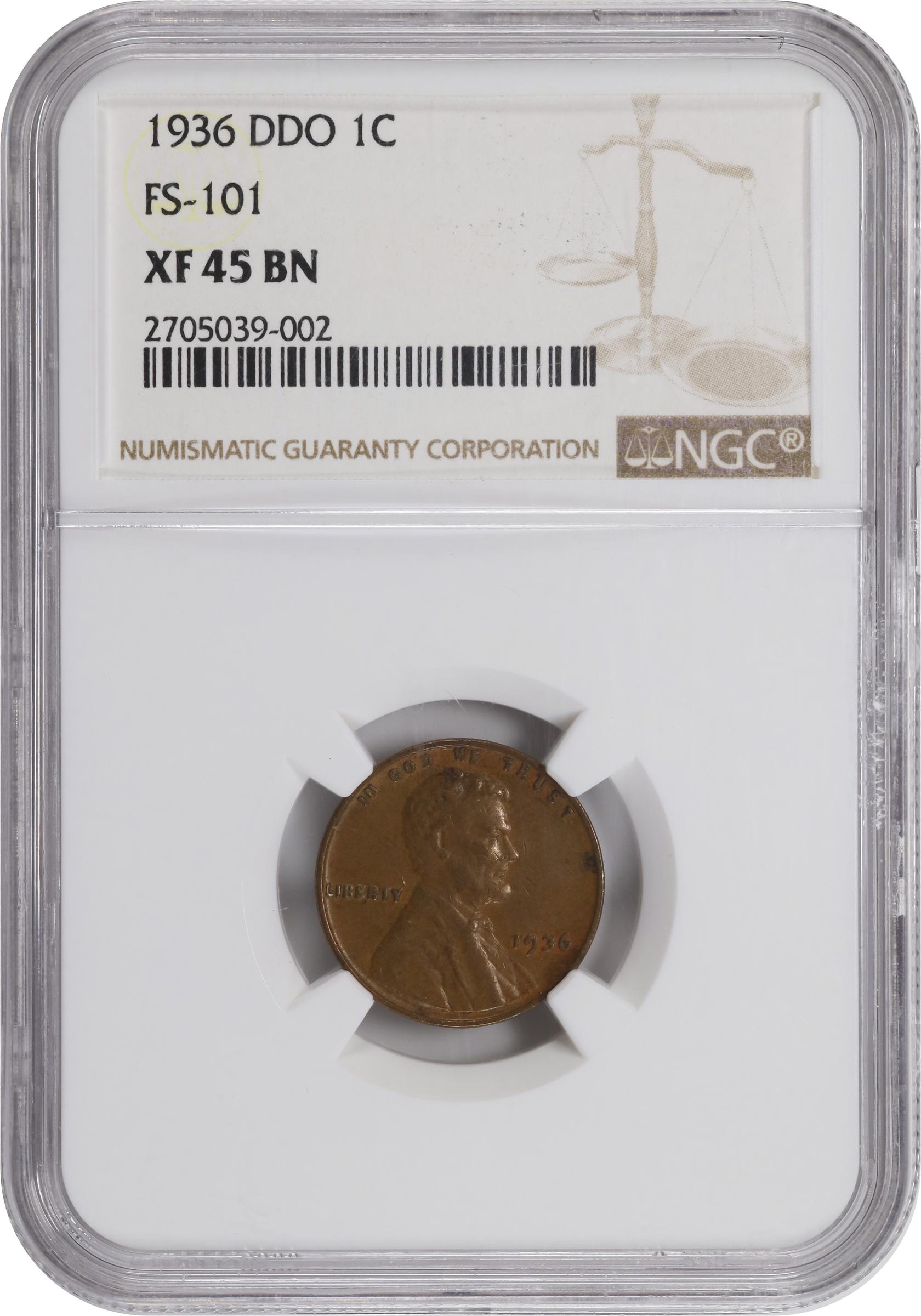image for: 1936 Lincoln Cent. FS-101. Doubled Die Obverse, Type I. EF-45 BN (NGC).