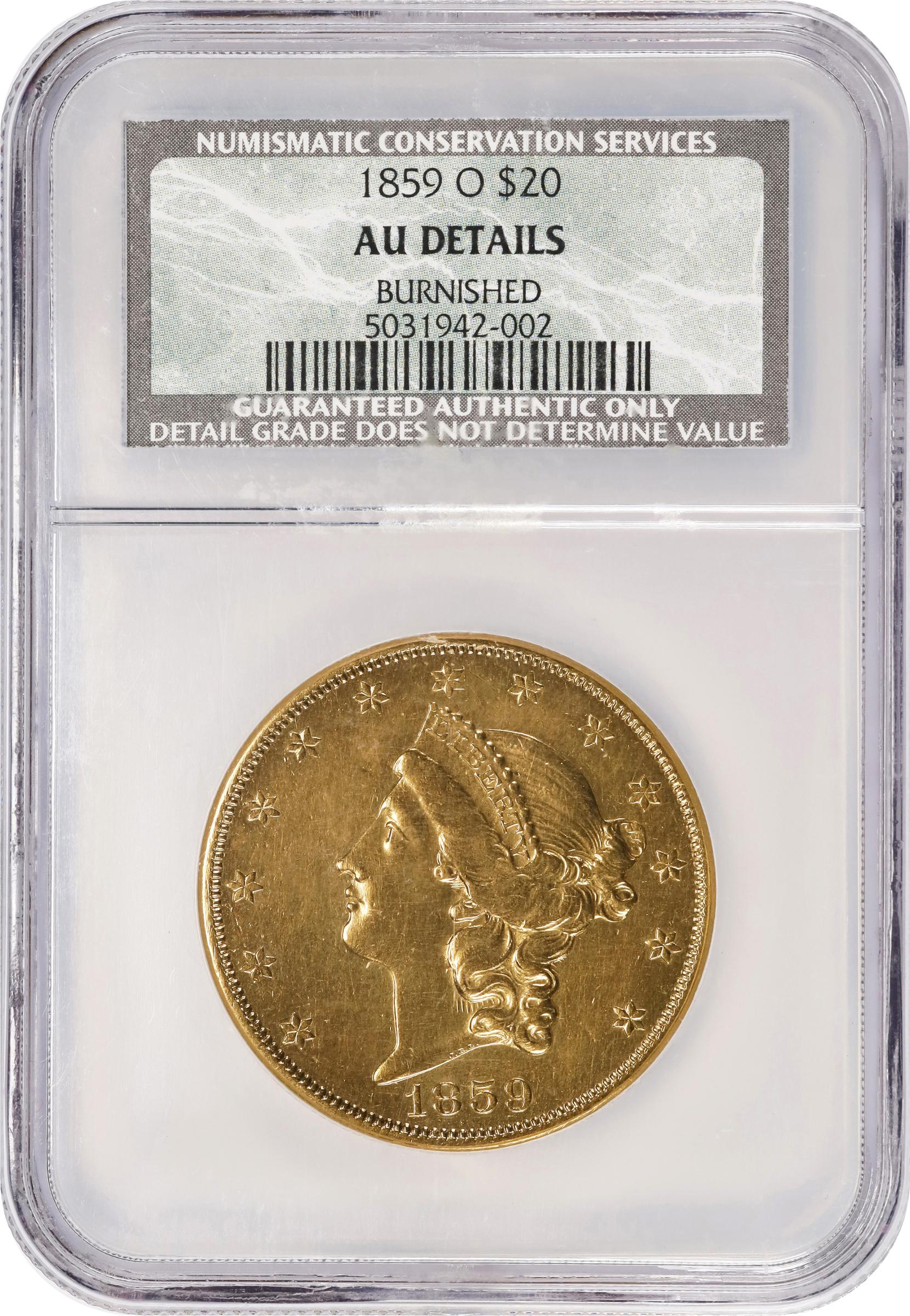 image for: 1859-O Liberty Head Double Eagle. Winter-2. AU Details--Burnished (NCS).