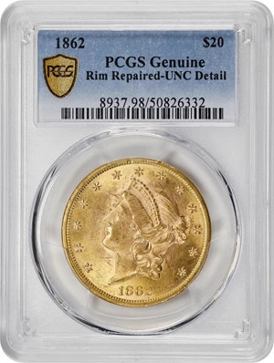 image for: 1862 Liberty Head Double Eagle. Unc Details--Rim Repaired (PCGS).