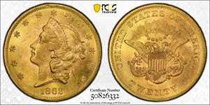 image for: 1862 Liberty Head Double Eagle. Unc Details--Rim Repaired (PCGS).