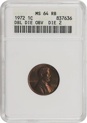 image for: 1972 Lincoln Cent. FS-102. Doubled Die Obverse. MS-64 RB (ANACS). OH.