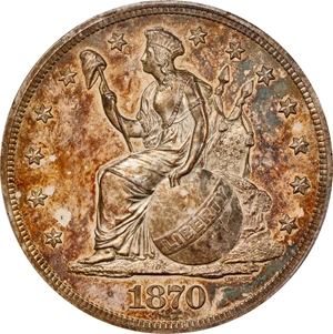 image for: 1870 Pattern Dollar. Judd-1014, Pollock-1148. Rarity-7-. Silver. Reeded Edge. Proof-65+ Cameo (PCGS). CAC.