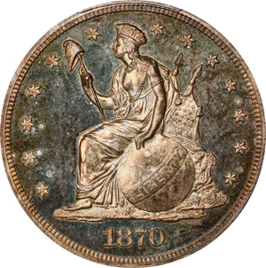 image for: 1870 Pattern Dollar. Judd-1014, Pollock-1148. Rarity-7-. Silver. Reeded Edge. Proof-65+ Cameo (PCGS). CAC.
