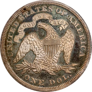 image for: 1870 Pattern Dollar. Judd-1014, Pollock-1148. Rarity-7-. Silver. Reeded Edge. Proof-65+ Cameo (PCGS). CAC.