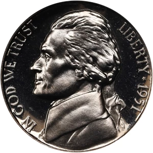 image for: 1951 Jefferson Nickel. Proof-66 Cameo (NGC).