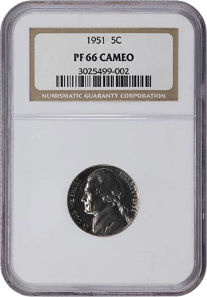 image for: 1951 Jefferson Nickel. Proof-66 Cameo (NGC).